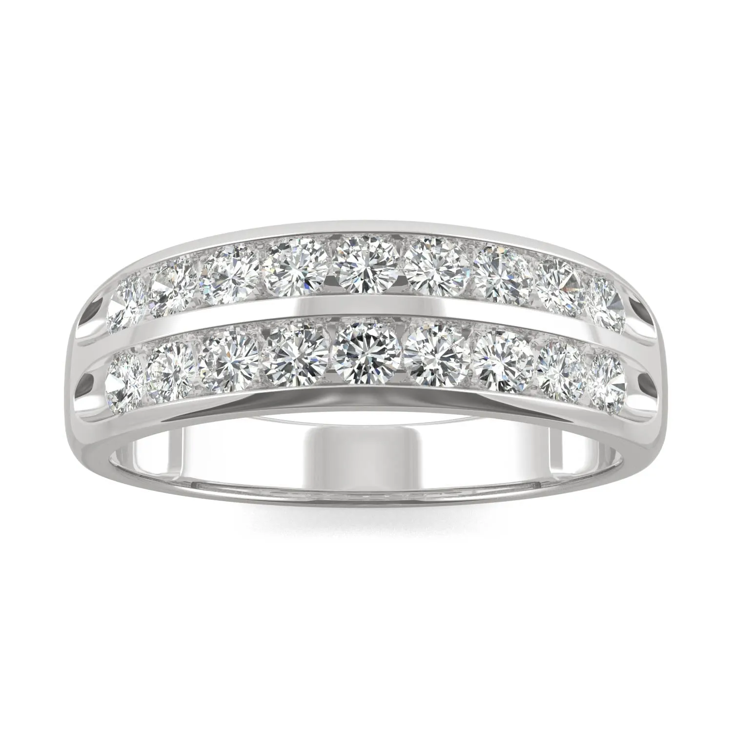 0.72 CTW DEW Round Moissanite Two Row Ring in 14K White Gold