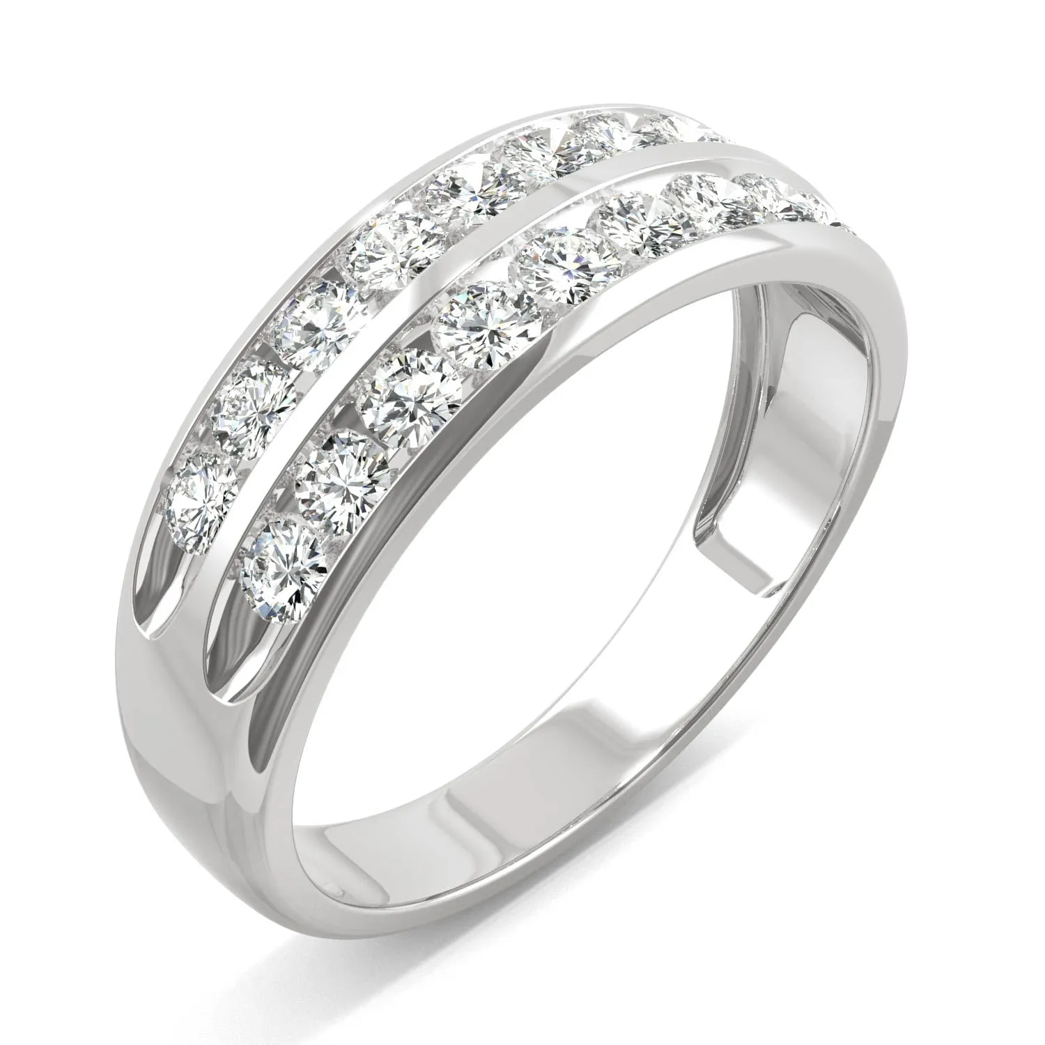 0.72 CTW DEW Round Moissanite Two Row Ring in 14K White Gold