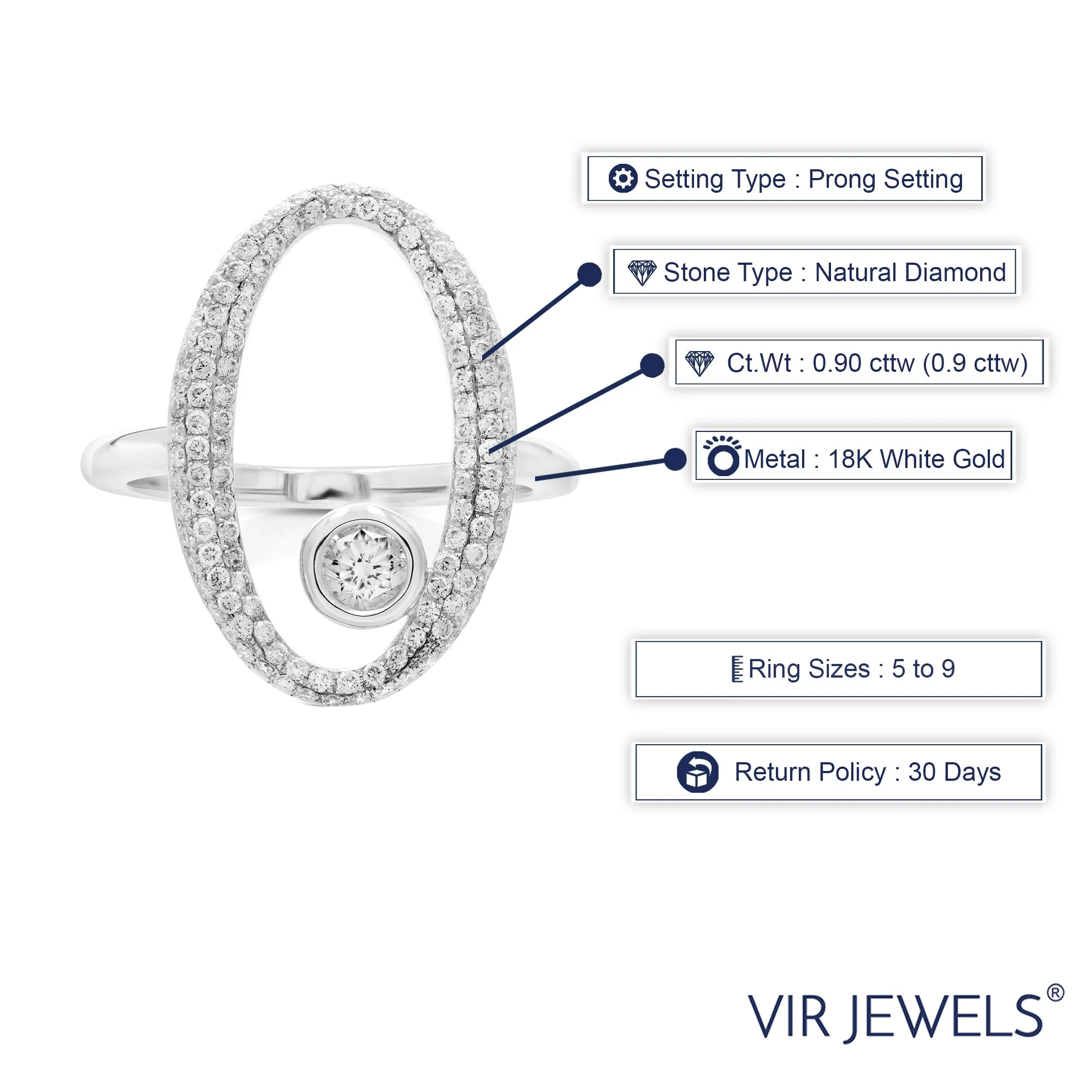 0.90 cttw Oval Diamond Engagement Rings in 18K White Gold