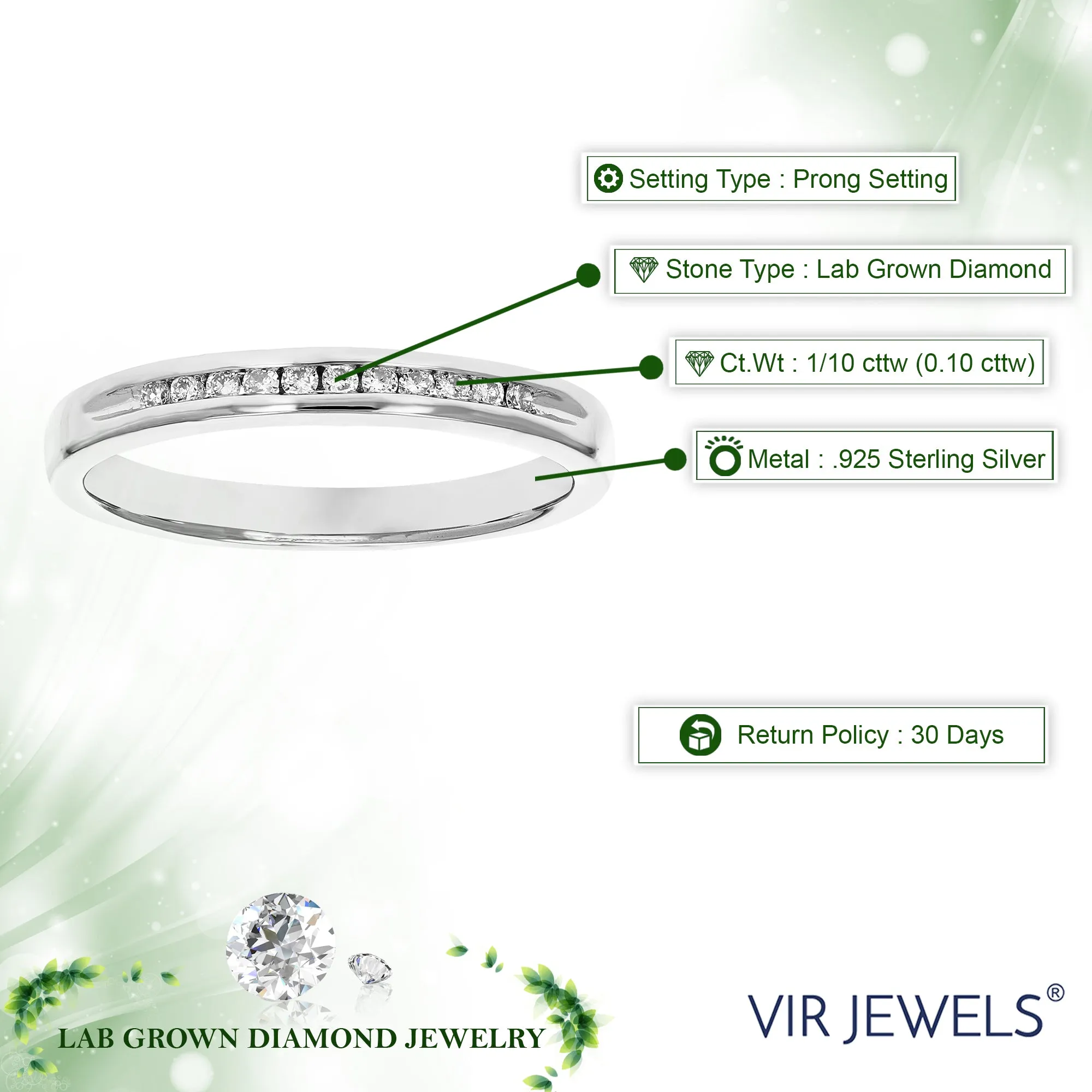 1/10 cttw Lab Grown Diamond Wedding Band in .925 Sterling Silver