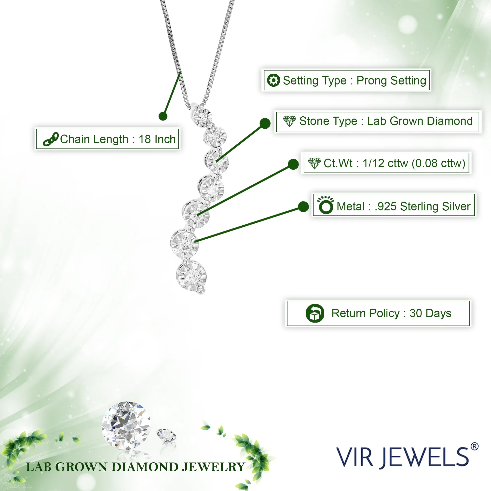 1/12 cttw Lab Grown Diamond Floating Wave Pendant in Sterling Silver