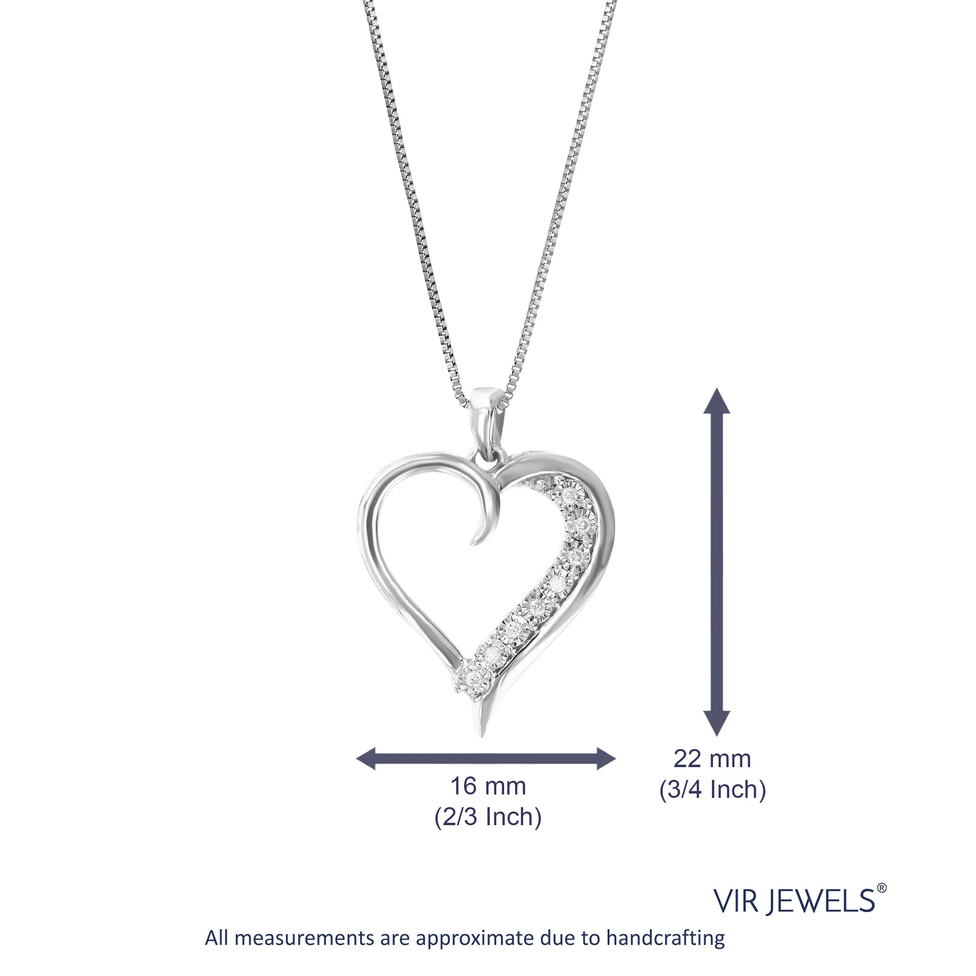 1/14 cttw Lab Grown Diamond Heart Love Pendant in Sterling Silver