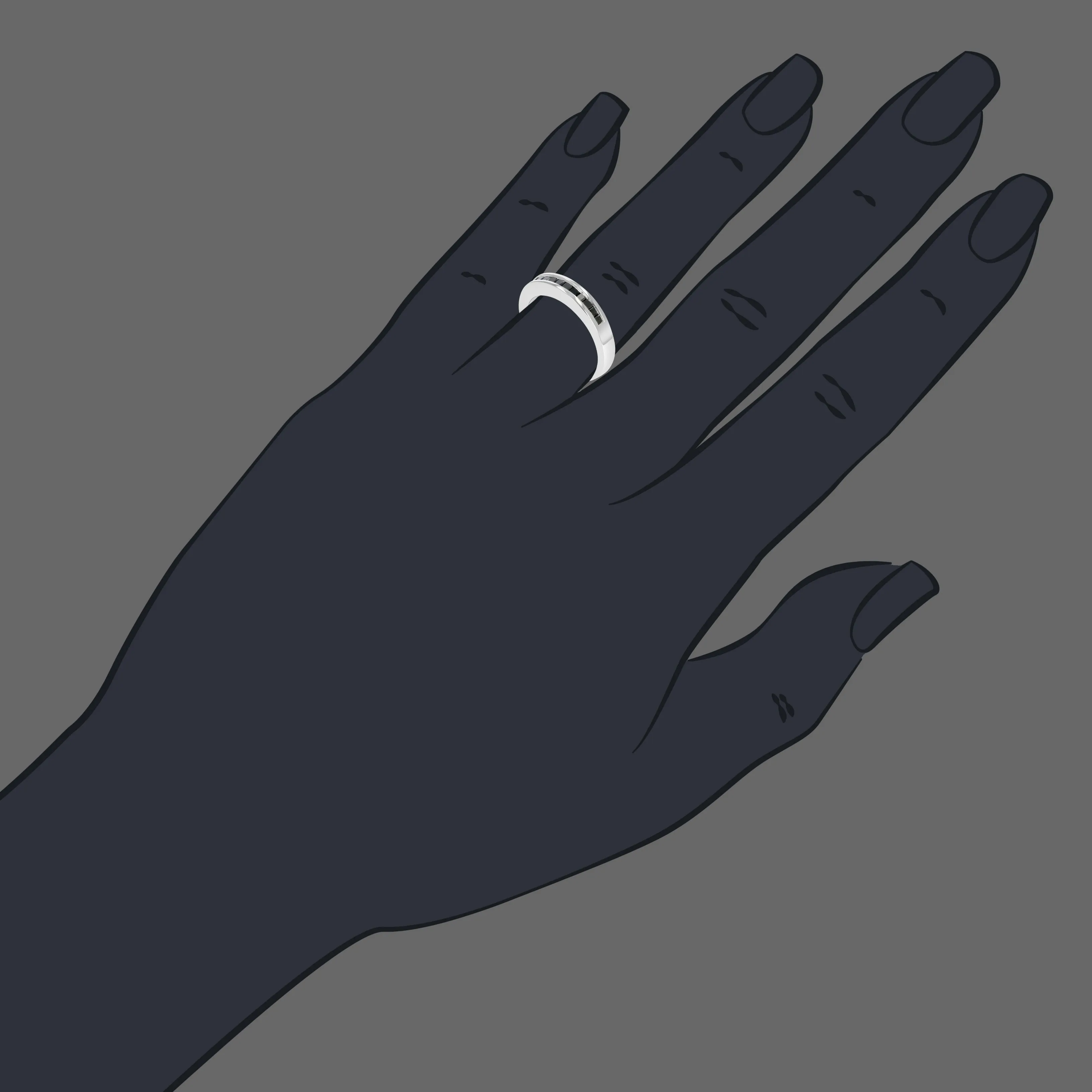 1/2 cttw Black Princess Diamond Wedding Band in Sterling Silver