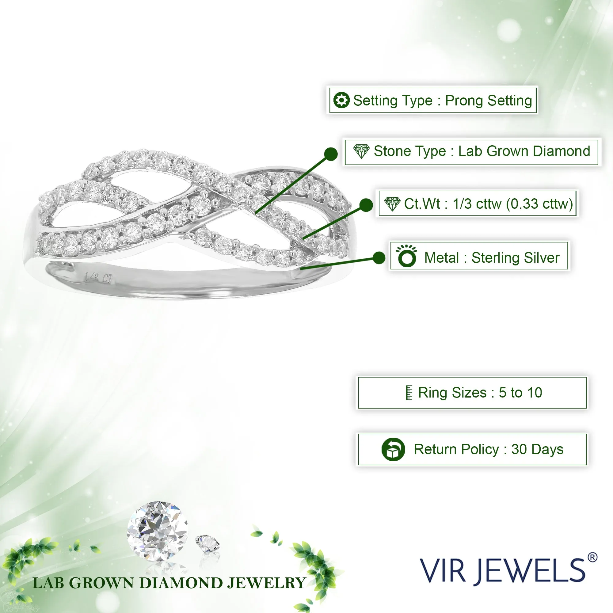 1/3 cttw Lab Grown Diamond Entangled Wedding Band in Silver