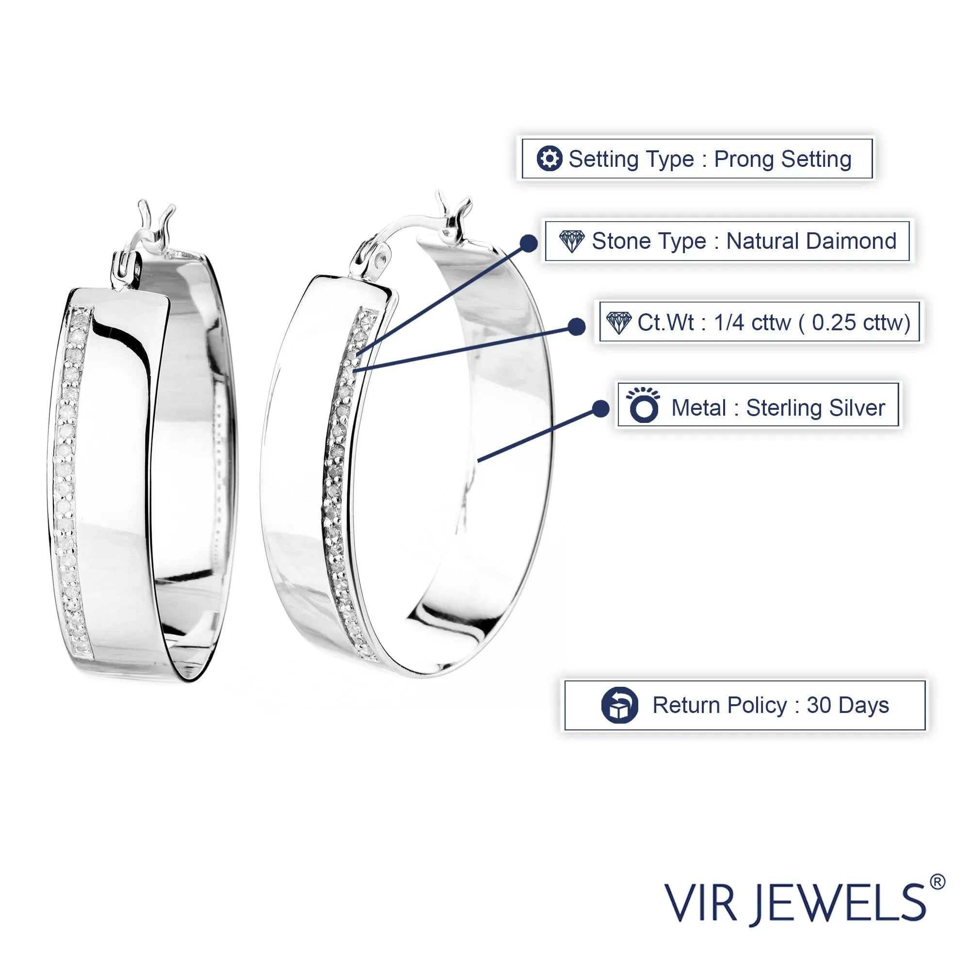1/4 cttw Diamond Hoop Earrings in .925 Sterling Silver
