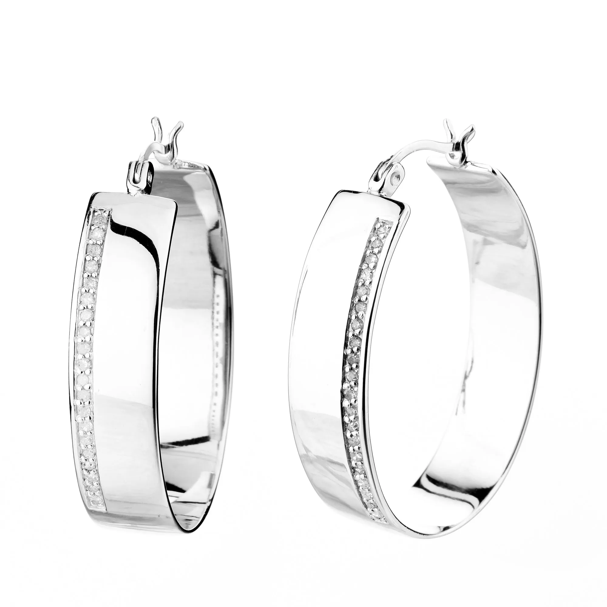 1/4 cttw Diamond Hoop Earrings in .925 Sterling Silver