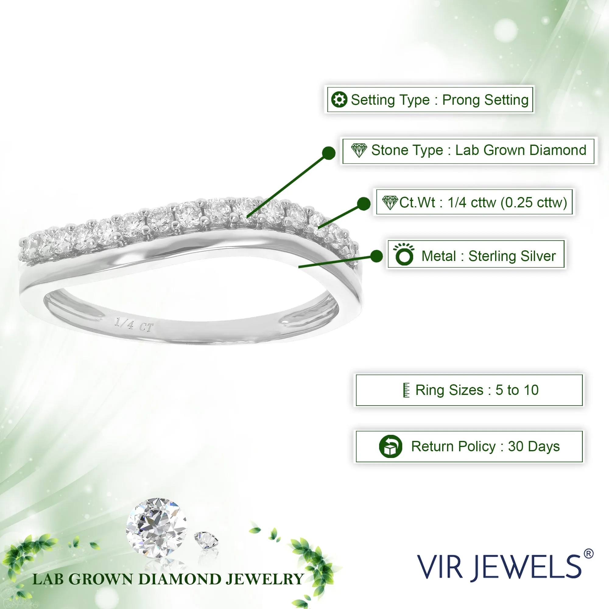 1/4 cttw Lab Grown Diamond Wave Wedding Band Sterling Silver