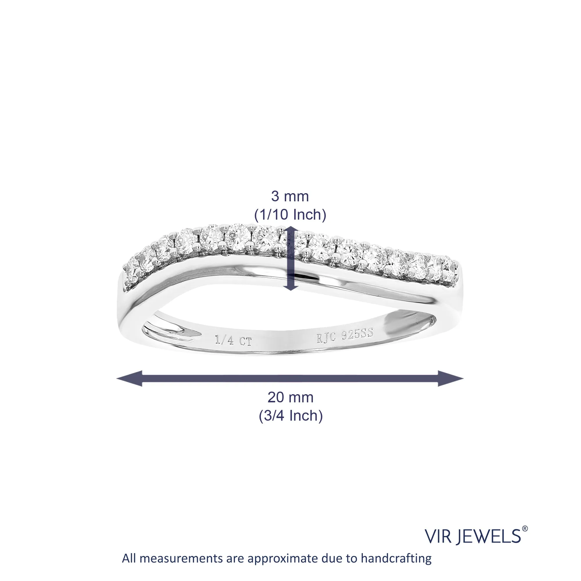 1/4 cttw Lab Grown Diamond Wave Wedding Band Sterling Silver
