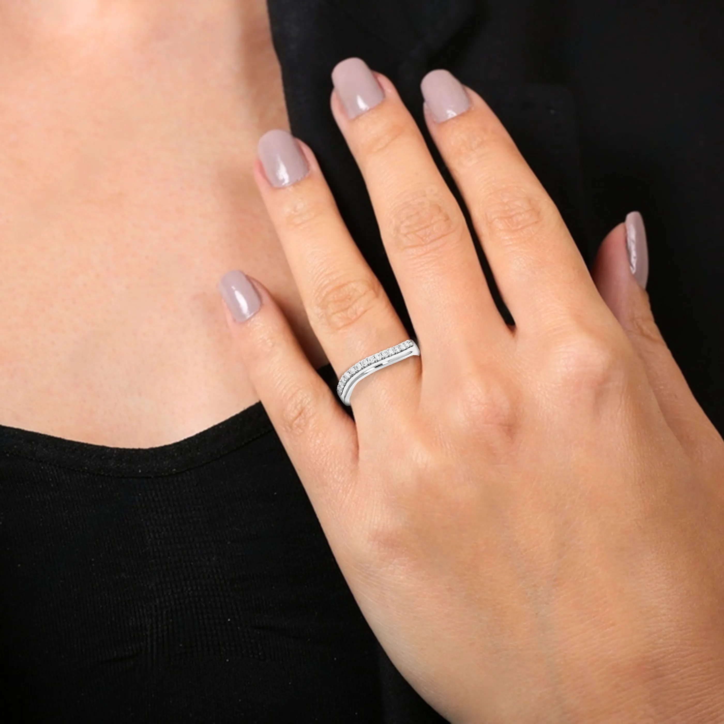 1/4 cttw Lab Grown Diamond Wave Wedding Band Sterling Silver