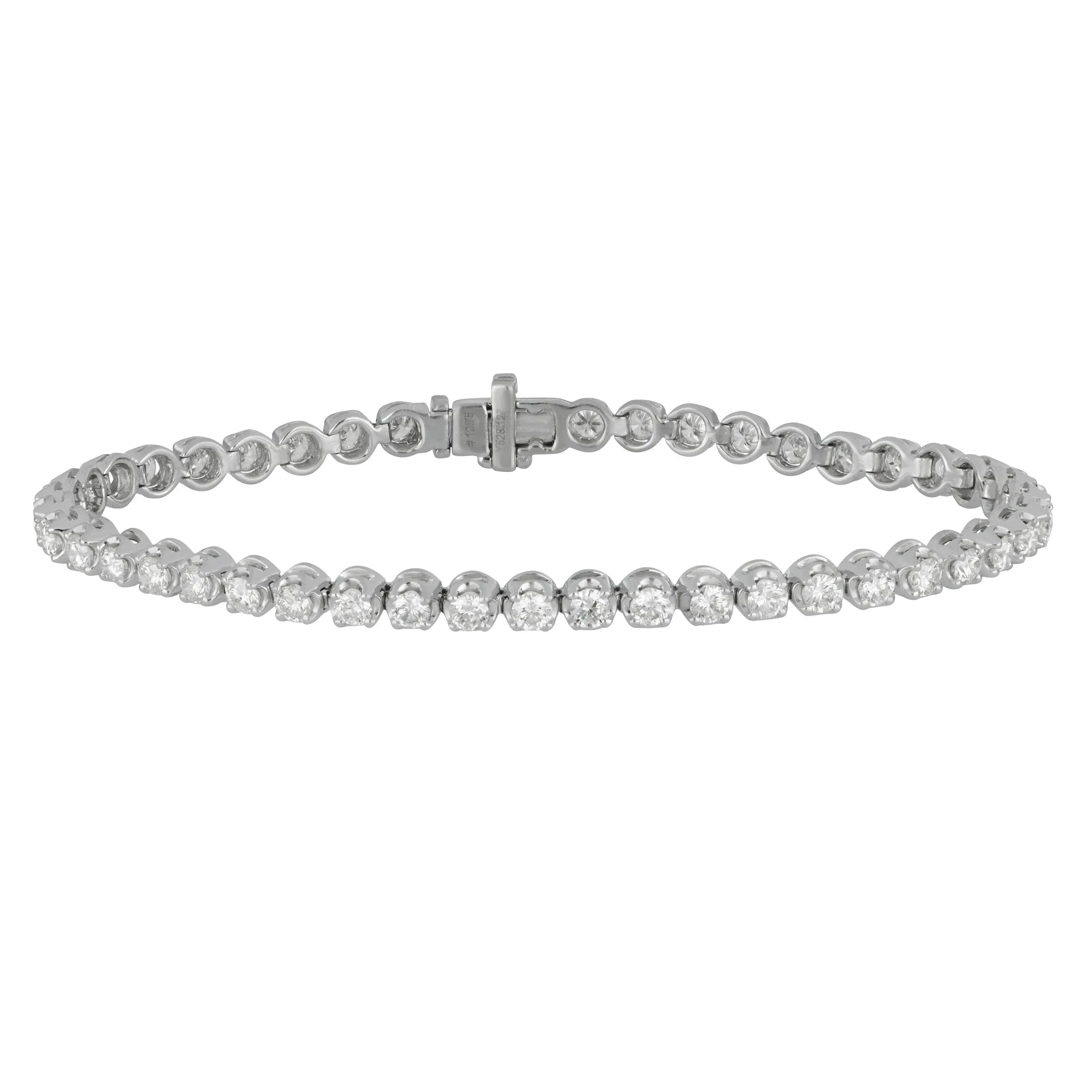 14k White Gold Four-Prong Diamond Line Bracelet, D=3.33tw