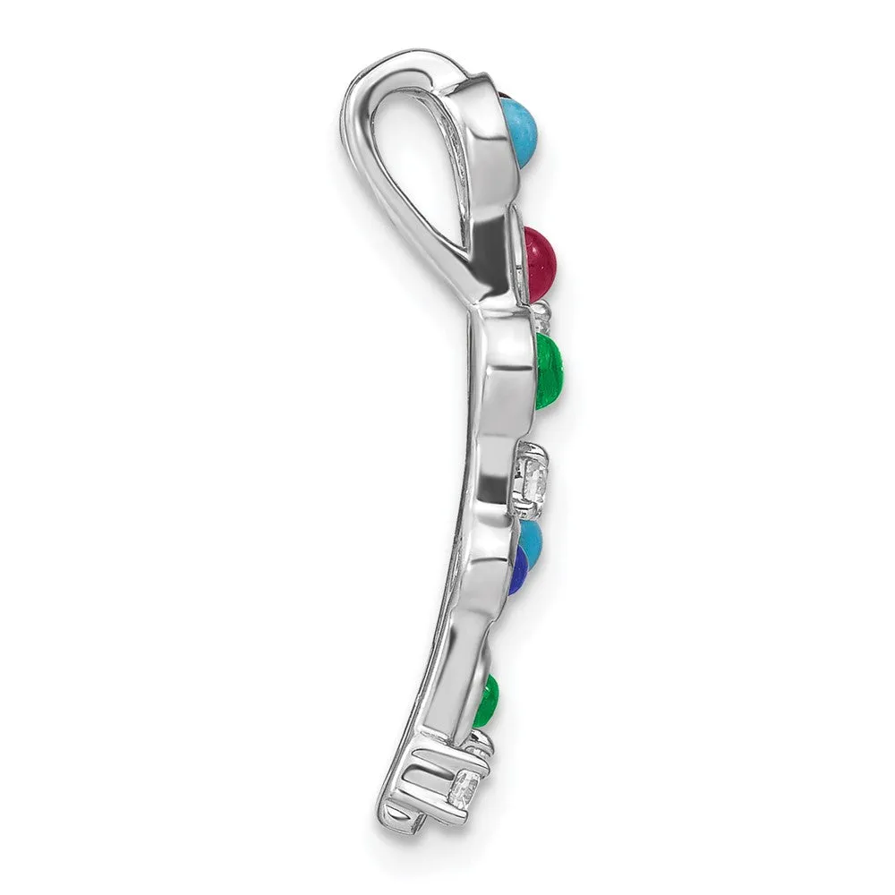 14k White Gold Gemstone and Turquoise Modern Chain Slide