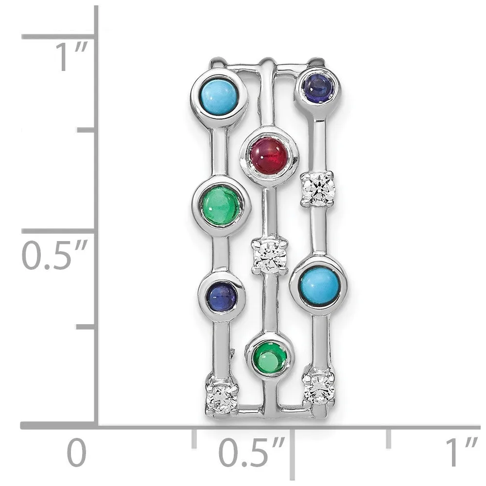 14k White Gold Gemstone and Turquoise Modern Chain Slide