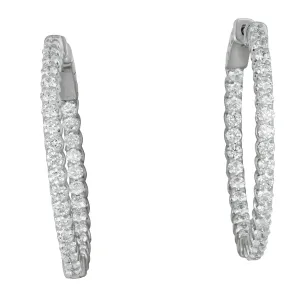 14k White Gold In/Out Diamond Hoop Earrings, D=2.25tw
