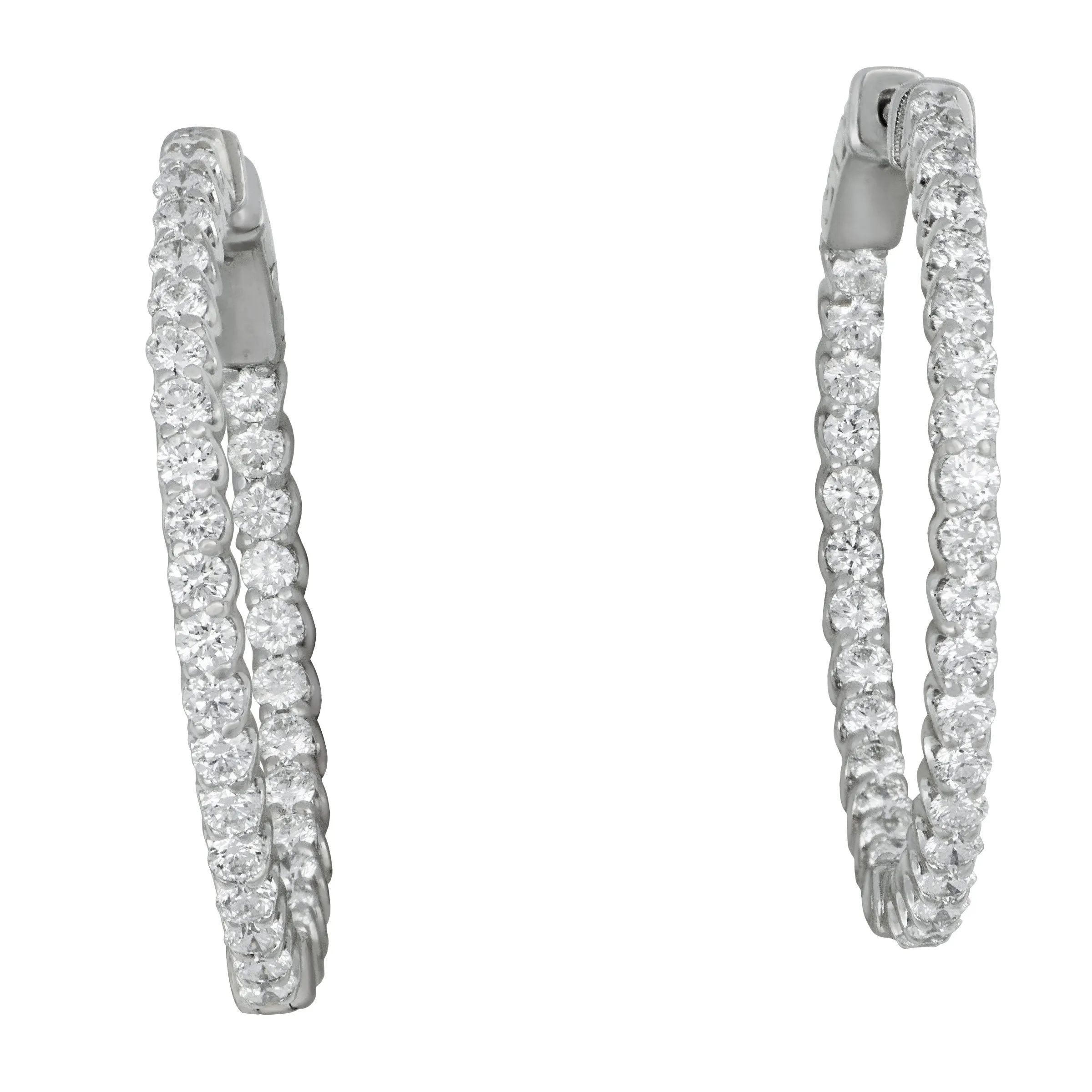 14k White Gold In/Out Diamond Hoop Earrings, D=2.25tw