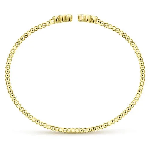 14K Yellow Gold Bujukan Bead Split Cuff Bracelet with Quatrefoil Diamond Endcaps
