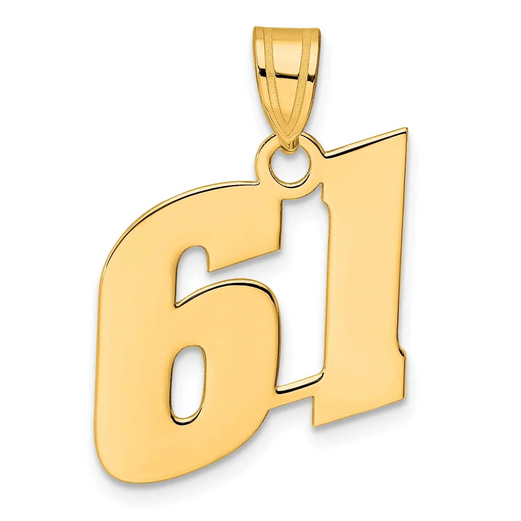 14k Yellow Gold Polished Finish Block Script Design Number 61 Charm Pendant