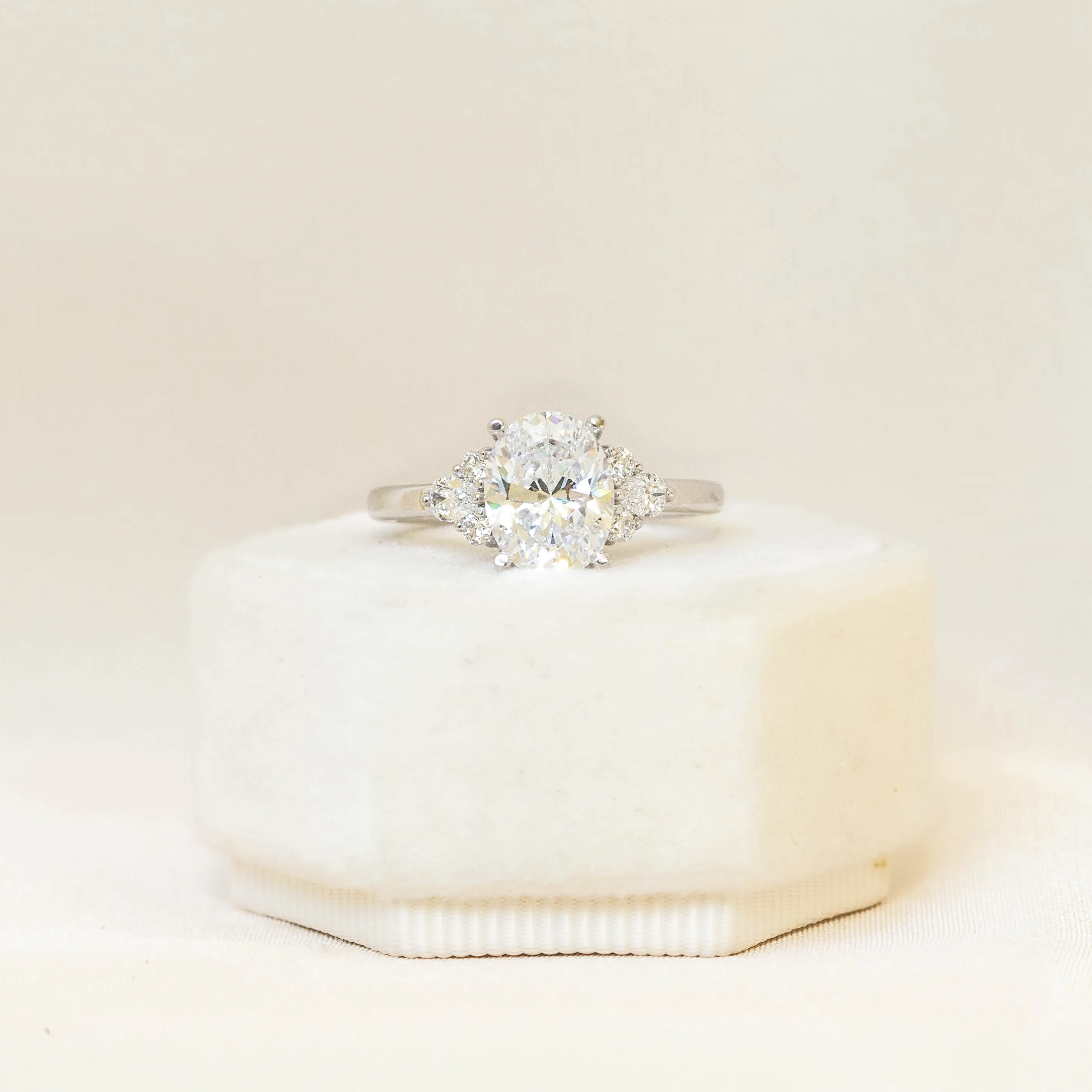 14kw Oval with Pear and Round Side Diamond Ring