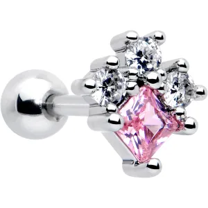 16 Gauge 1/4 Pink Clear CZ Gem Rhombus Riot Cartilage Tragus Earring