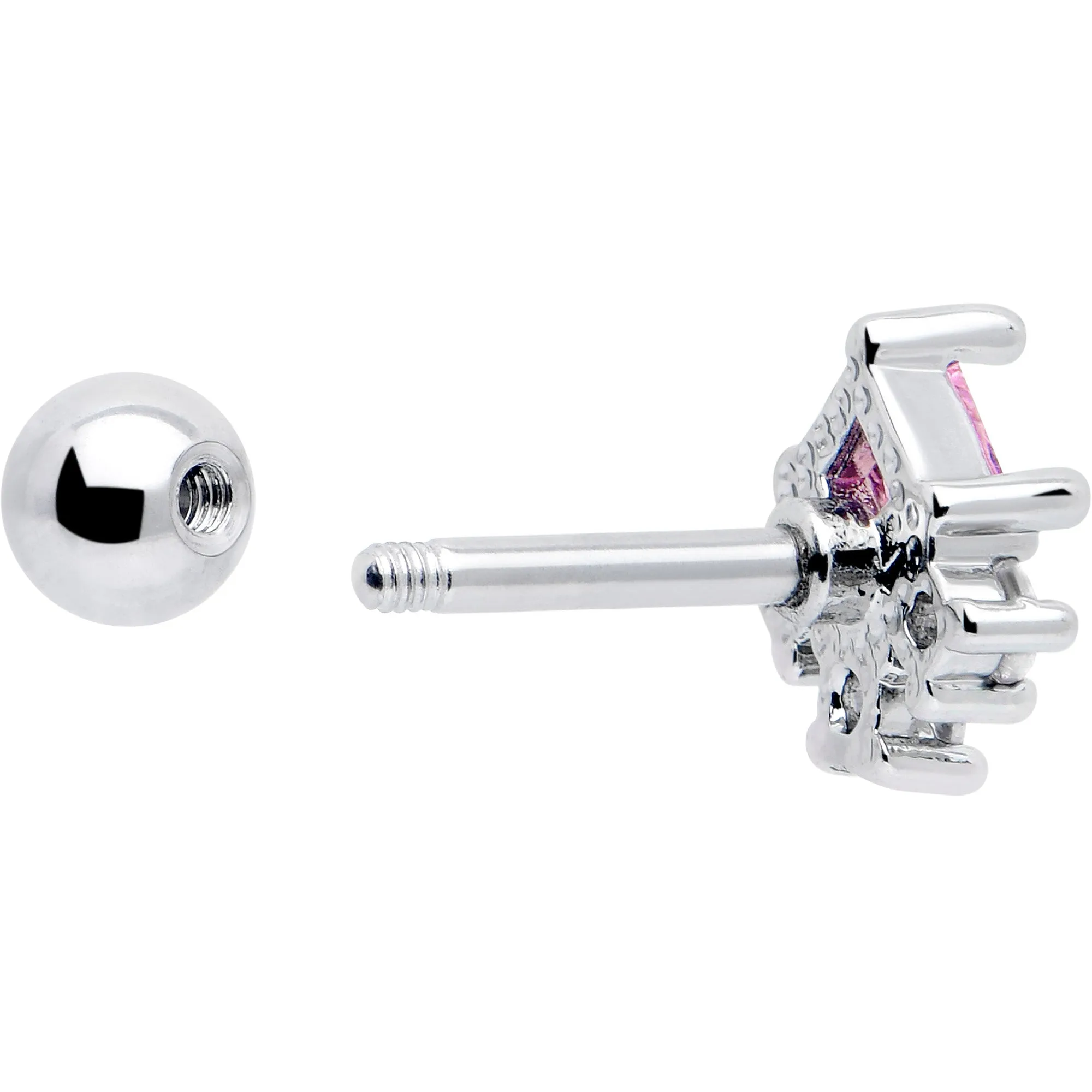16 Gauge 1/4 Pink Clear CZ Gem Rhombus Riot Cartilage Tragus Earring