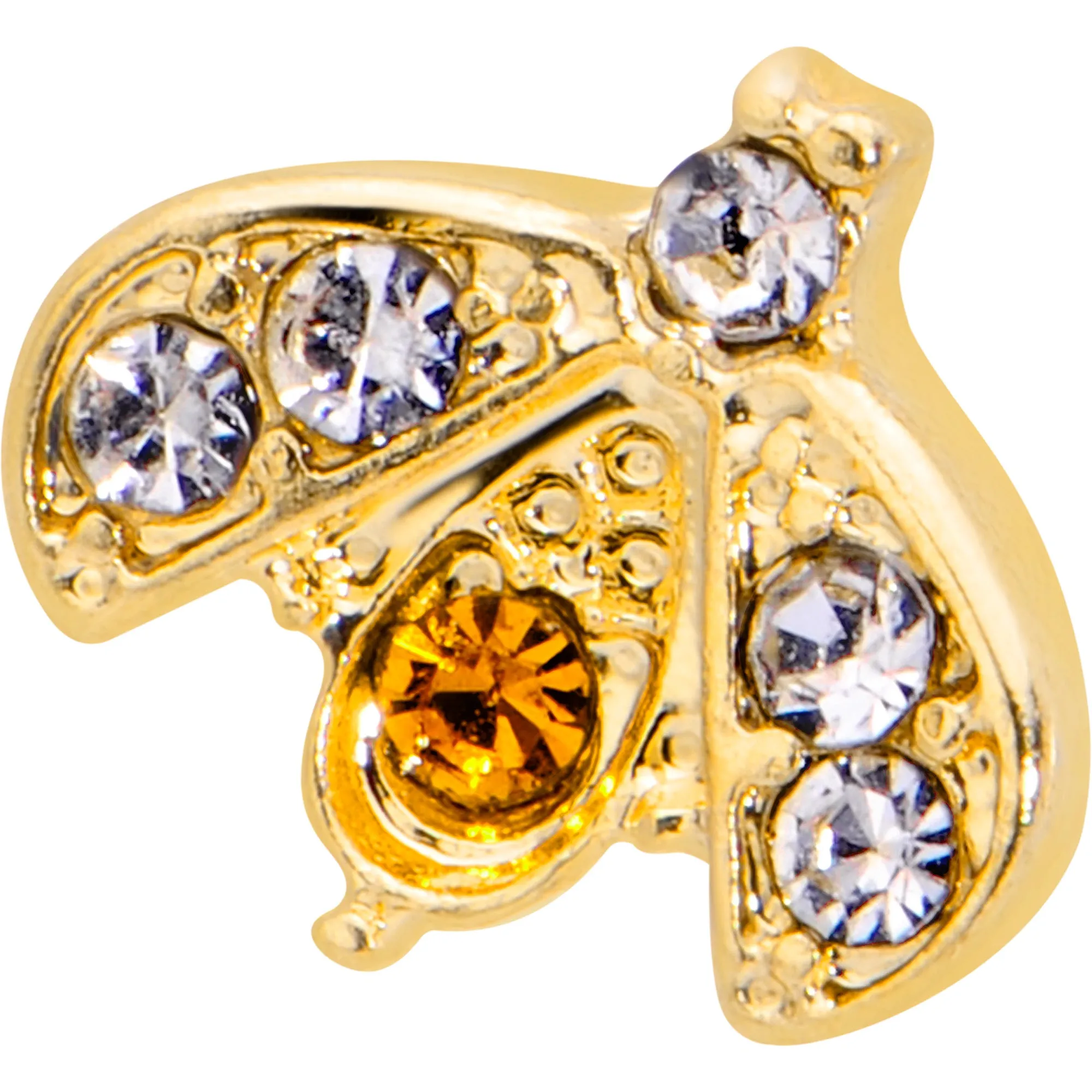 16 Gauge 1/4 White Yellow Gem Gold Tone Fashion Winged Bug Labret