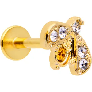 16 Gauge 1/4 White Yellow Gem Gold Tone Fashion Winged Bug Labret