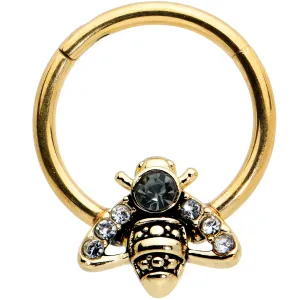 16 Gauge 3/8 Black Gem Gold Tone Angular Bee Hinged Segment Ring