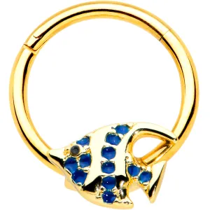 16 Gauge 3/8 Blue Gem Gold Tone Adorable Angelfish Hinged Segment Ring