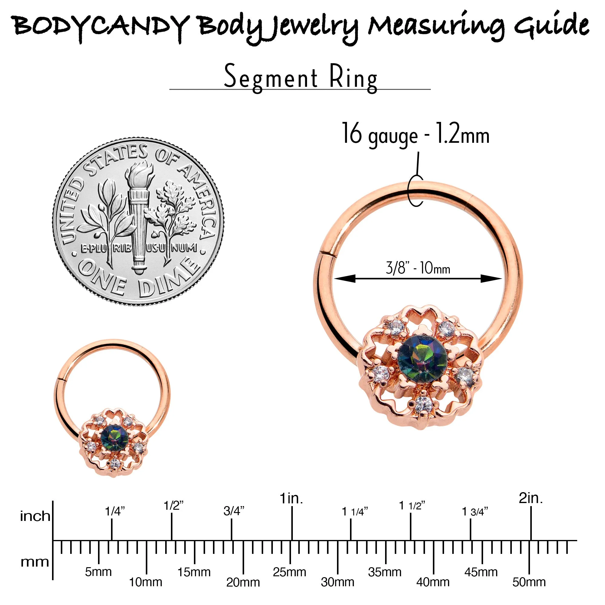 16 Gauge 3/8 Vitrail Gem Rose Gold Hue Flower Hinged Segment Ring
