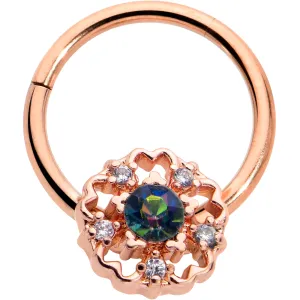 16 Gauge 3/8 Vitrail Gem Rose Gold Hue Flower Hinged Segment Ring