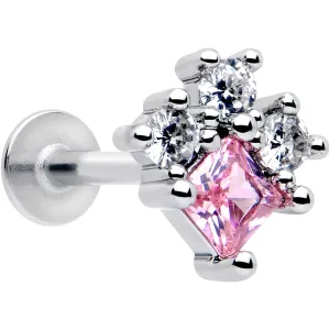 16 Gauge 5/16 Pink Clear CZ Gem Rhombus Riot Labret Monroe Tragus