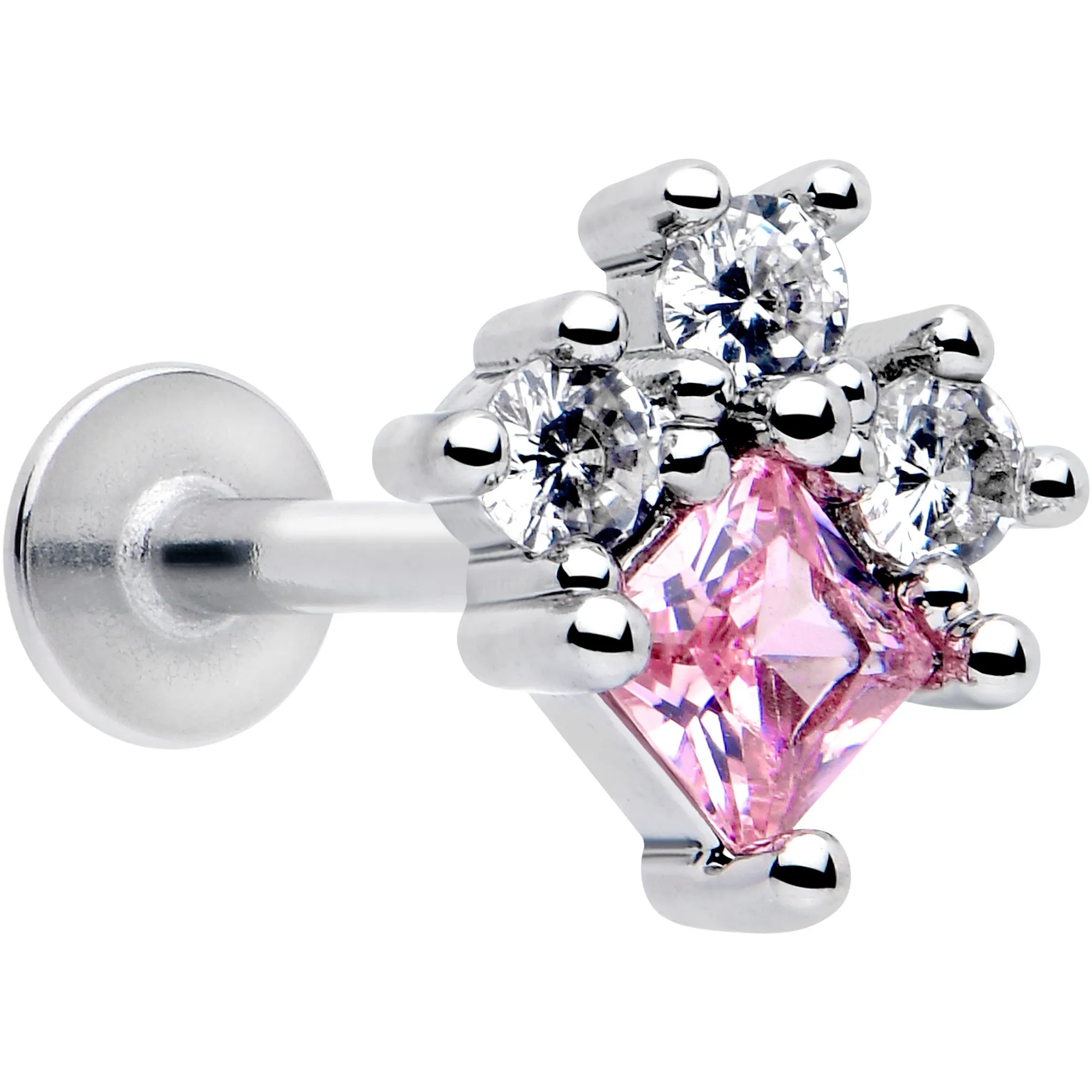 16 Gauge 5/16 Pink Clear CZ Gem Rhombus Riot Labret Monroe Tragus