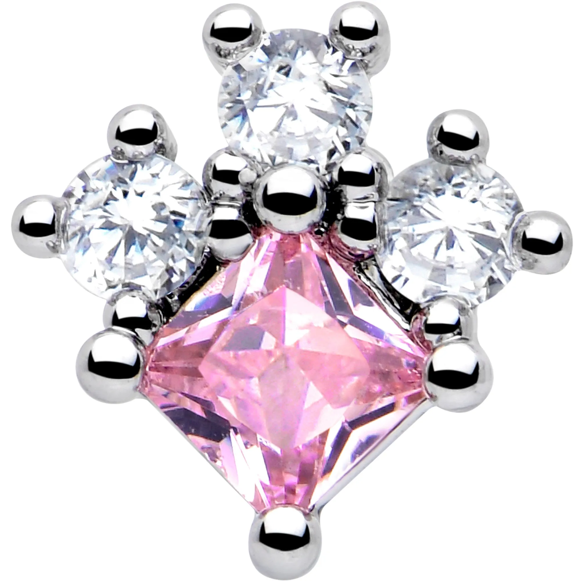 16 Gauge 5/16 Pink Clear CZ Gem Rhombus Riot Labret Monroe Tragus