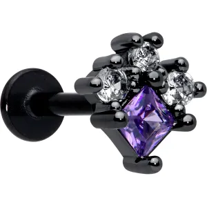 16 Gauge 5/16 Purple CZ Gem Black Rhombus Riot Labret Monroe Tragus