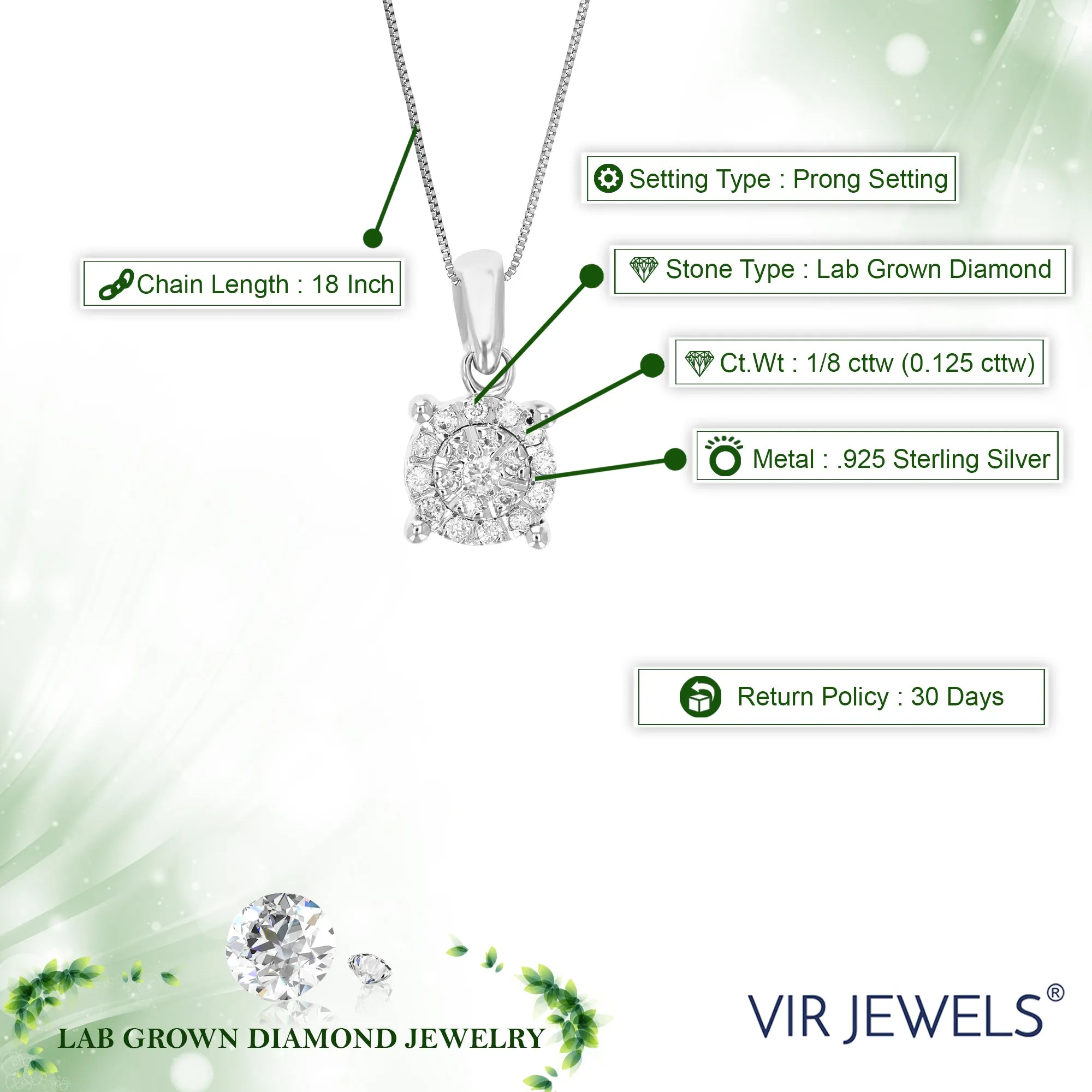 1/8 cttw Lab Grown Diamond Composite Pendant in Sterling Silver