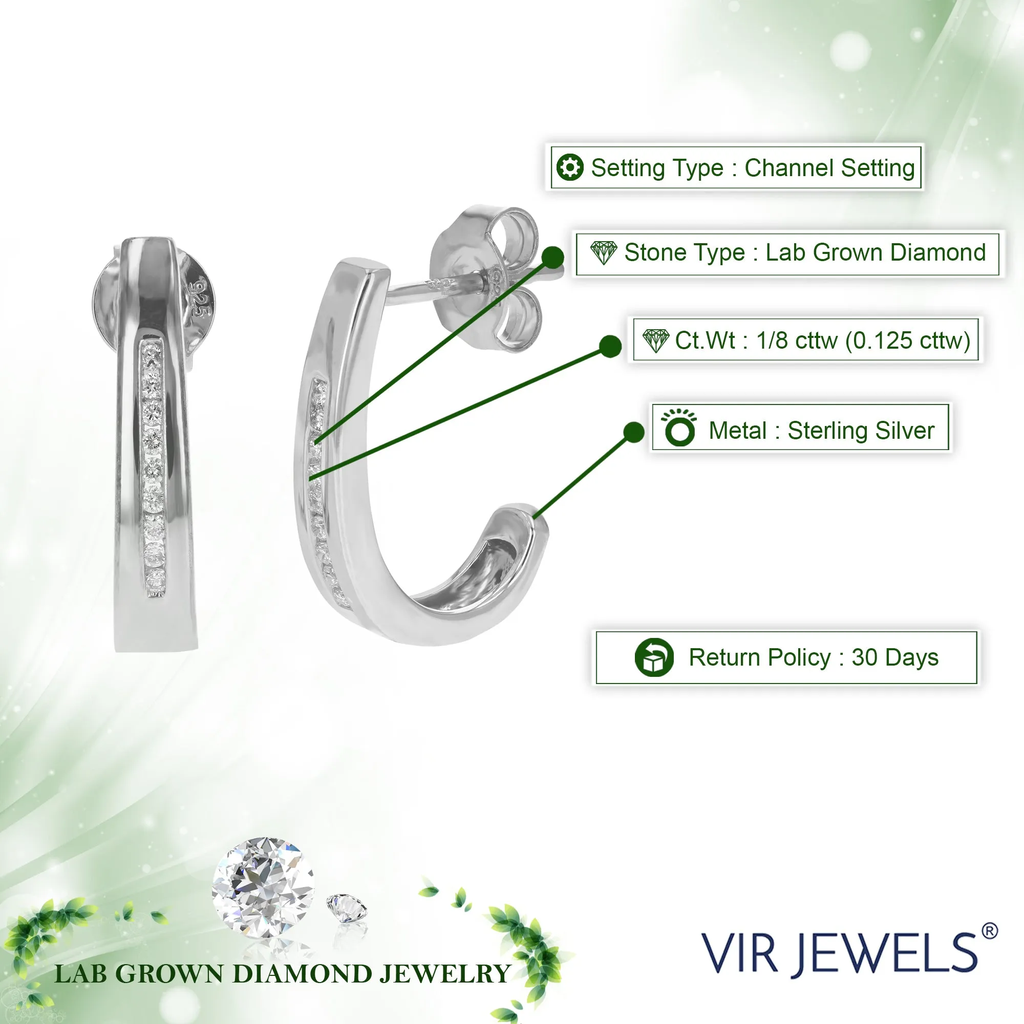 1/8 cttw Lab Grown Diamond Dangle Earrings in Sterling Silver