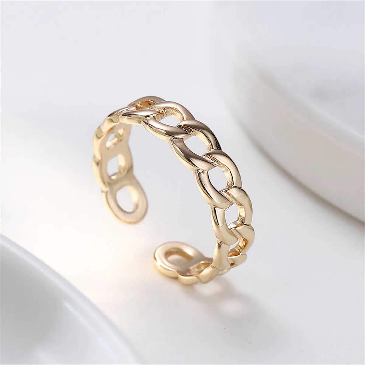 18K Gold-Plated Curb Chain Adjustable Ring