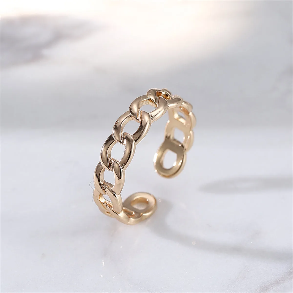18K Gold-Plated Curb Chain Adjustable Ring