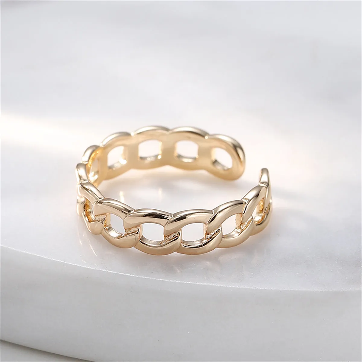 18K Gold-Plated Curb Chain Adjustable Ring