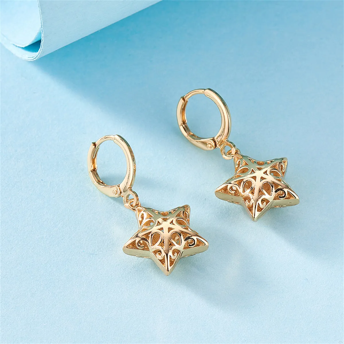 18K Gold-Plated Filigree Star Huggie Earrings