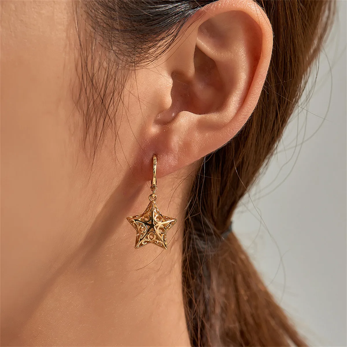 18K Gold-Plated Filigree Star Huggie Earrings