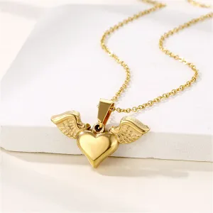 18K Gold-Plated Heart & Wings Pendant Necklace