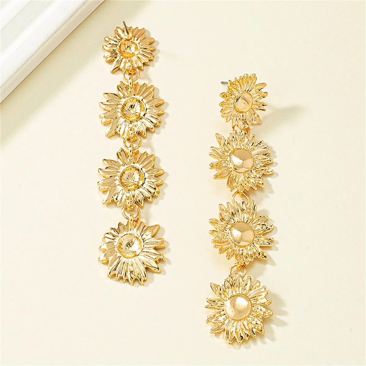 18K Gold-Plated Linked Sunflower Drop Earrings