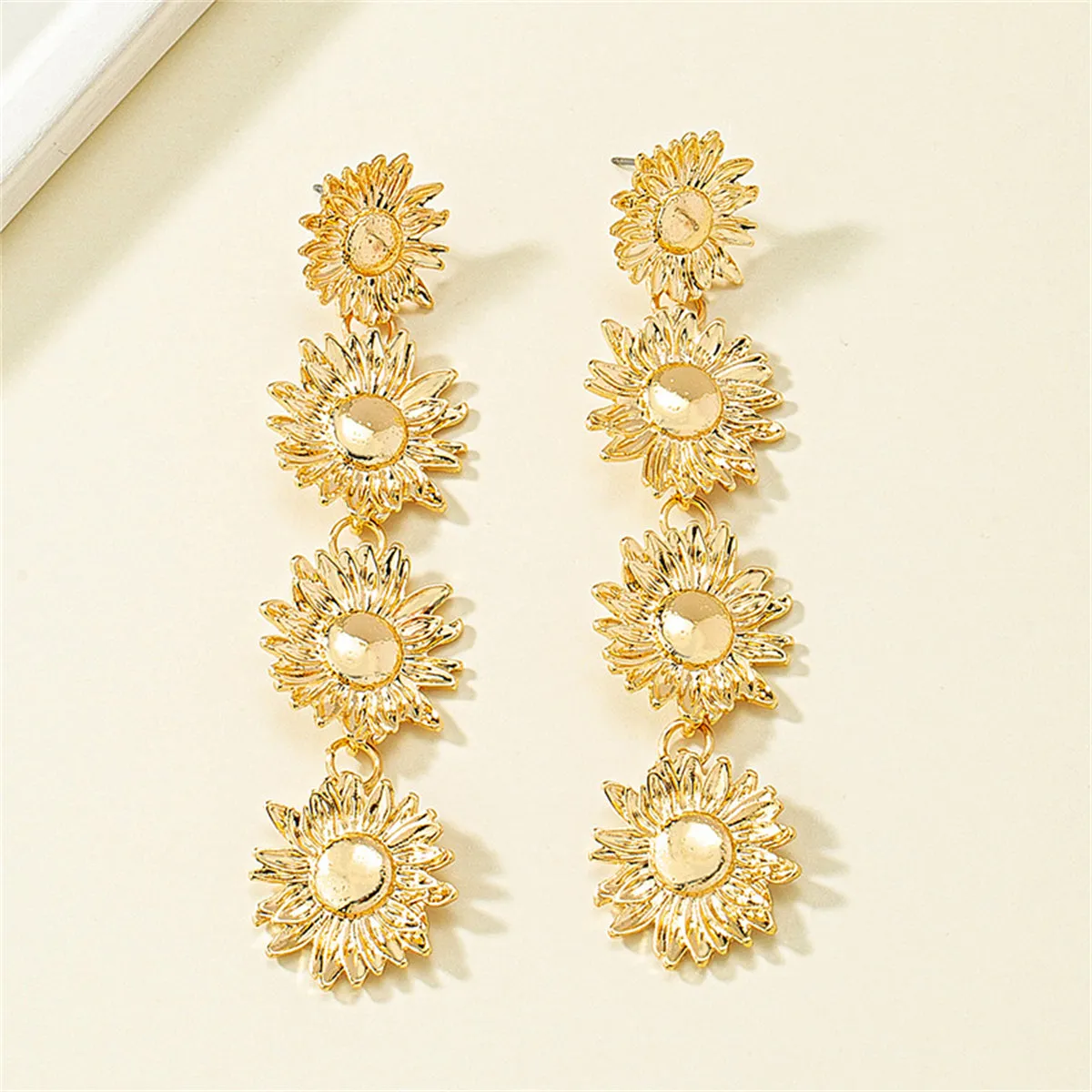 18K Gold-Plated Linked Sunflower Drop Earrings
