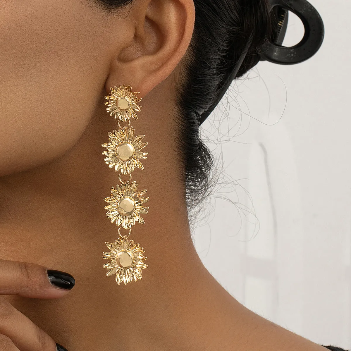 18K Gold-Plated Linked Sunflower Drop Earrings
