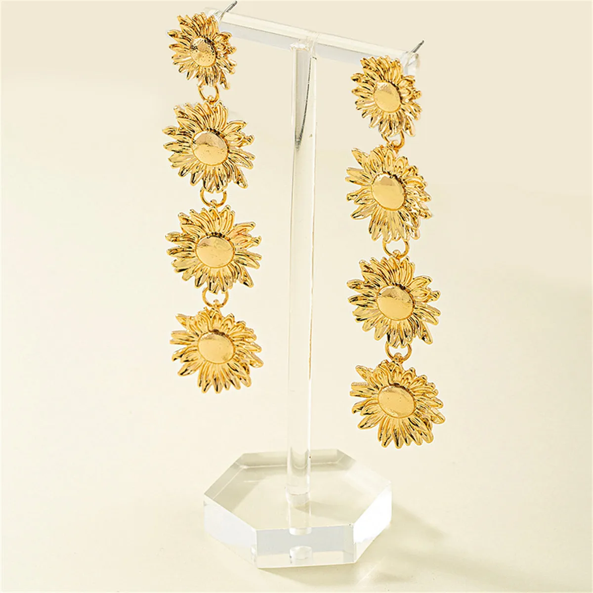 18K Gold-Plated Linked Sunflower Drop Earrings