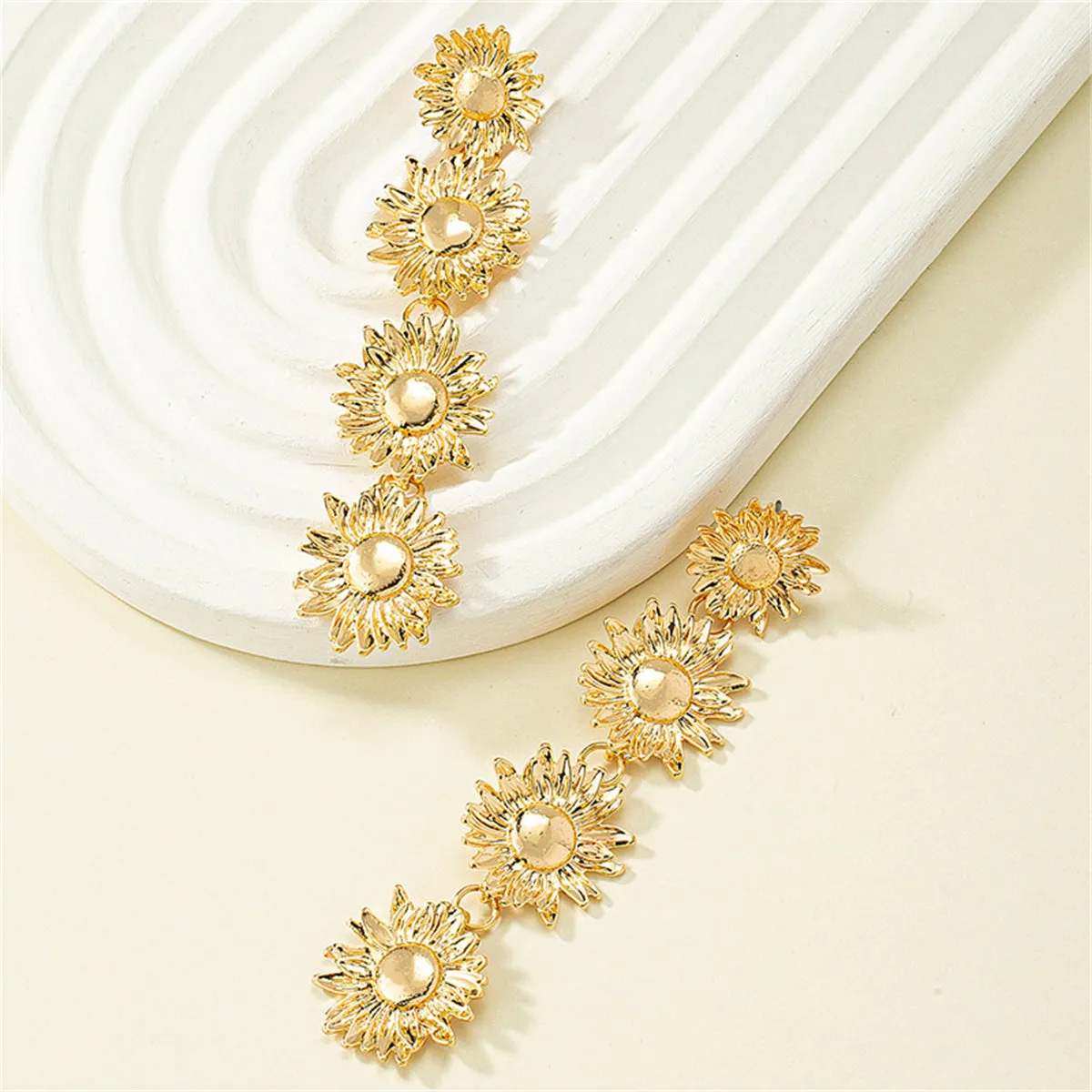 18K Gold-Plated Linked Sunflower Drop Earrings