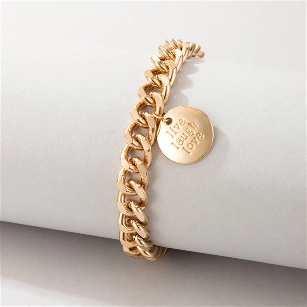 18K Gold-Plated 'Live Laugh Love' Chunky Curb Chain Anklet