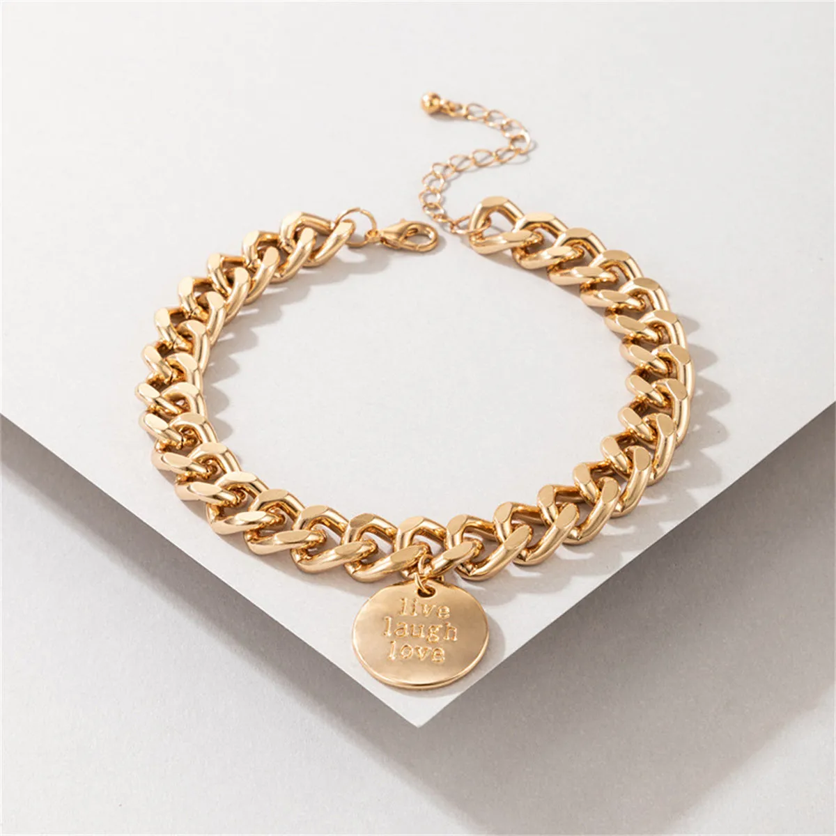 18K Gold-Plated 'Live Laugh Love' Chunky Curb Chain Anklet