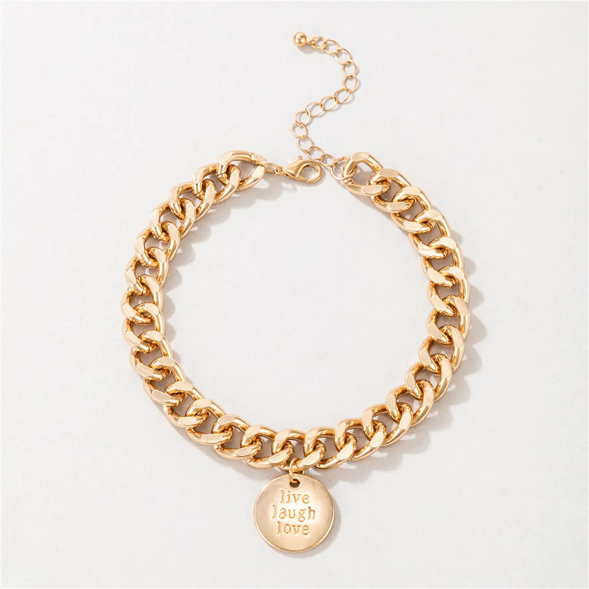 18K Gold-Plated 'Live Laugh Love' Chunky Curb Chain Anklet