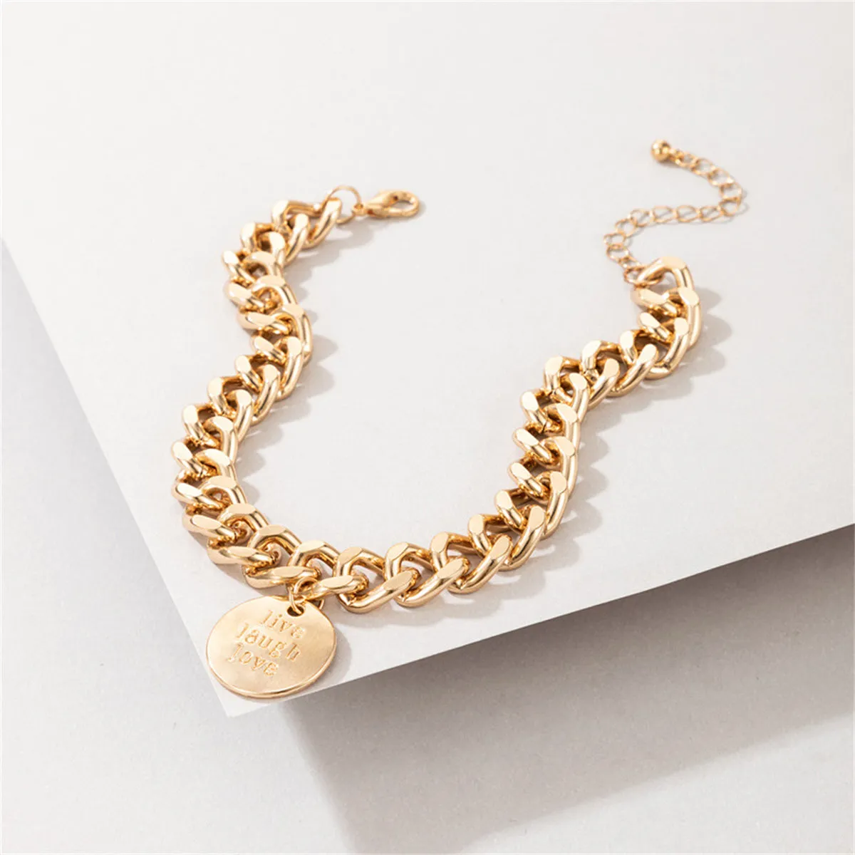 18K Gold-Plated 'Live Laugh Love' Chunky Curb Chain Anklet